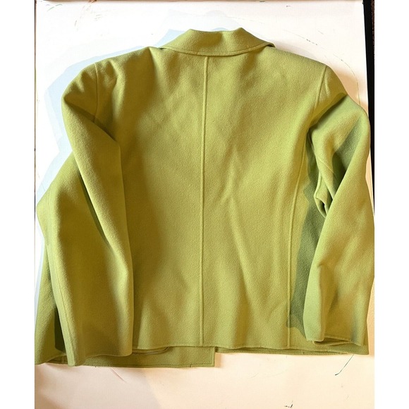 Talbots Woman Petites 22W Lime Green 100% Wool Open Front Cardigan Blazer Pocket - Picture 7 of 13